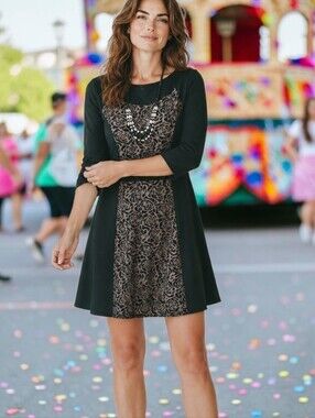 Espresso Black/Tan Flare Bottom Dress Size S Classic Versatile